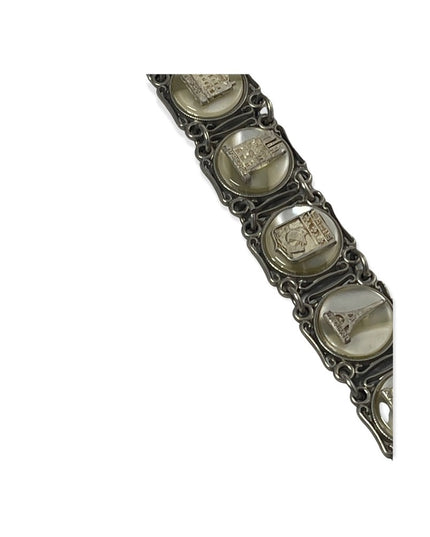 VTG silver PARIS FRANCE FRENCH Eiffel tower lucite link panel tourist bracelet