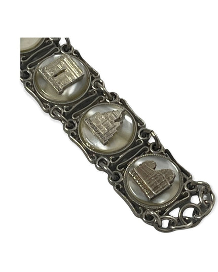 VTG silver PARIS FRANCE FRENCH Eiffel tower lucite link panel tourist bracelet