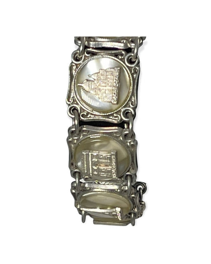 VTG silver PARIS FRANCE FRENCH Eiffel tower lucite link panel tourist bracelet