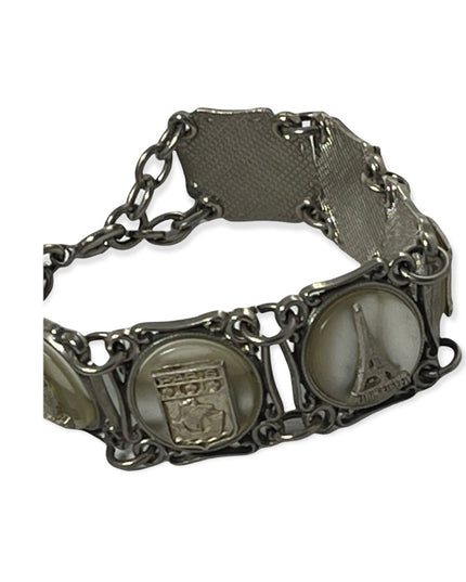 VTG silver PARIS FRANCE FRENCH Eiffel tower lucite link panel tourist bracelet
