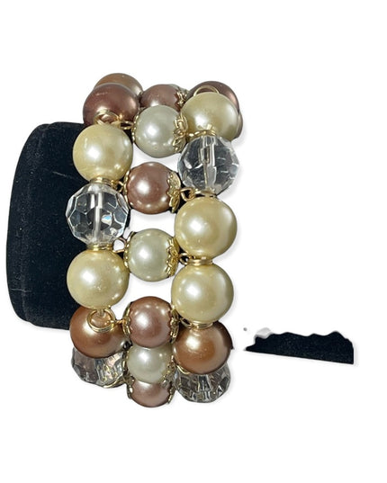 Thick HEAVY Glass pearl crystal stretch bracelet quality