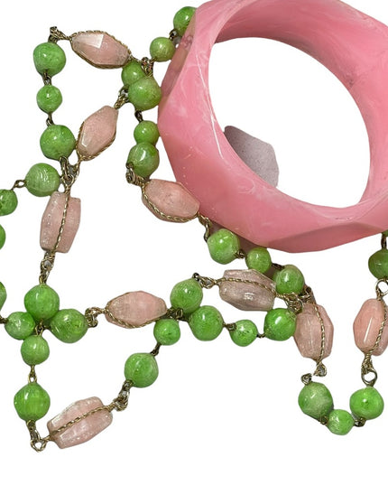 Vintage 1960s Pink Lucite chunky bangle & Plastic lucite necklace