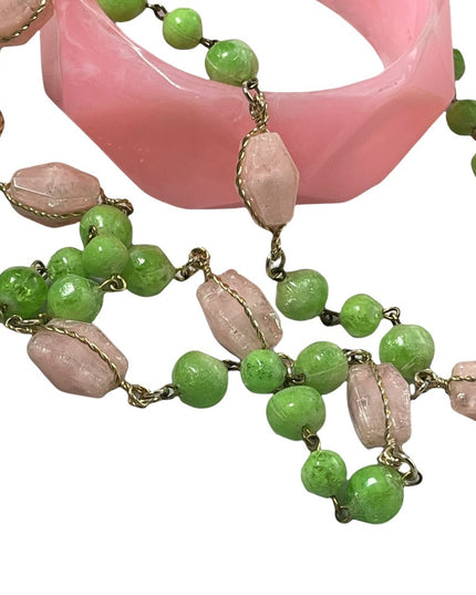 Vintage 1960s Pink Lucite chunky bangle & Plastic lucite necklace
