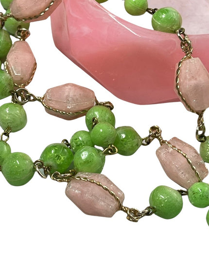 Vintage 1960s Pink Lucite chunky bangle & Plastic lucite necklace