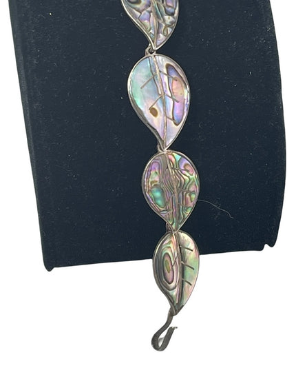 Vintage sterling silver abalone leaf bracelet
