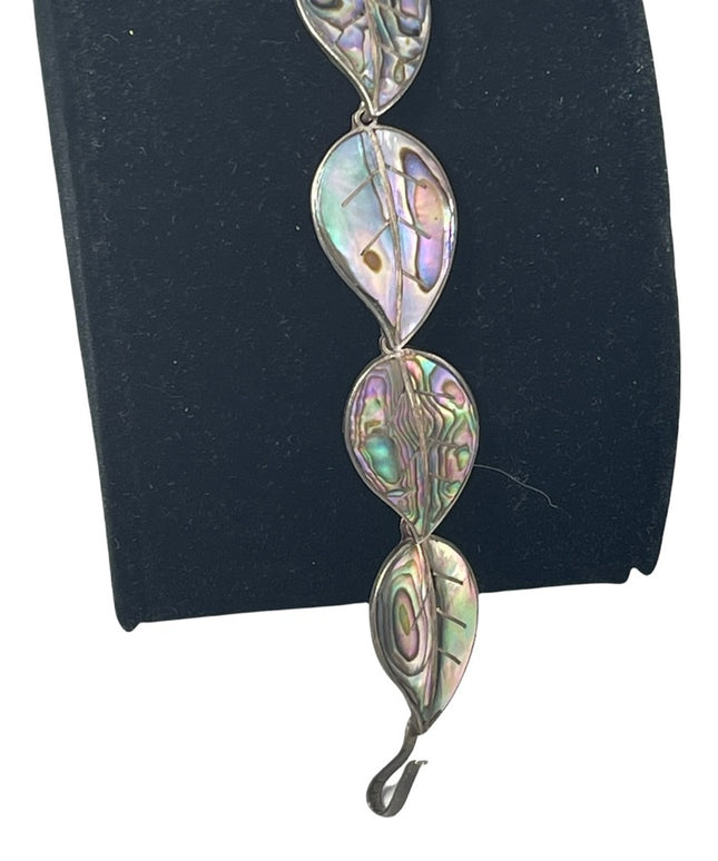 Vintage sterling silver abalone leaf bracelet