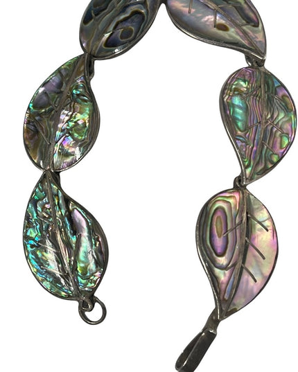 Vintage sterling silver abalone leaf bracelet