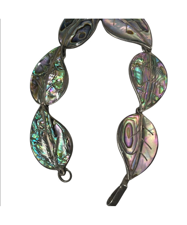 Vintage sterling silver abalone leaf bracelet