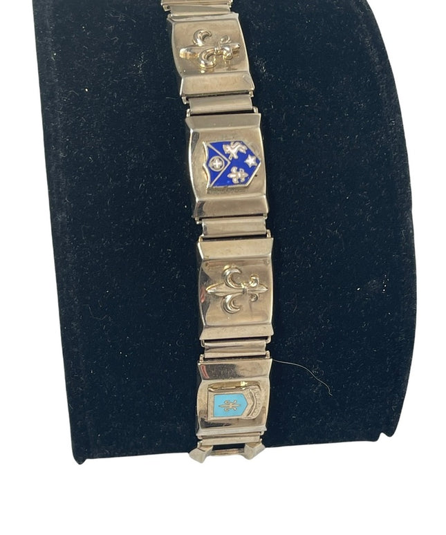 Vintage silver finish European coat of arms fleur de lis  Link bracelet