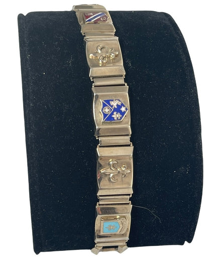 Vintage silver finish European coat of arms fleur de lis  Link bracelet