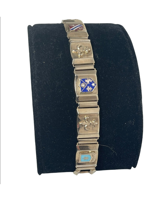 Vintage silver finish European coat of arms fleur de lis  Link bracelet