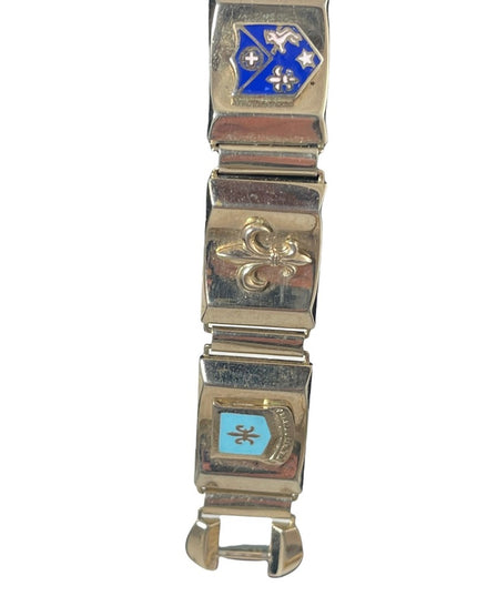 Vintage silver finish European coat of arms fleur de lis  Link bracelet