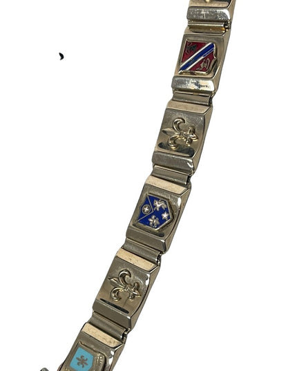 Vintage silver finish European coat of arms fleur de lis  Link bracelet