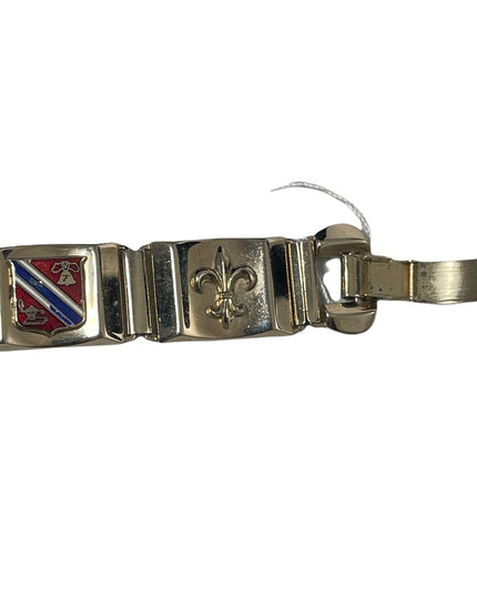 Vintage silver finish European coat of arms fleur de lis  Link bracelet