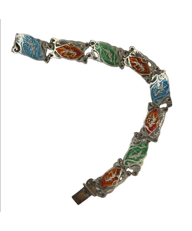 Vintage sterling silver Siam Multicolor enamel goddess bracelet