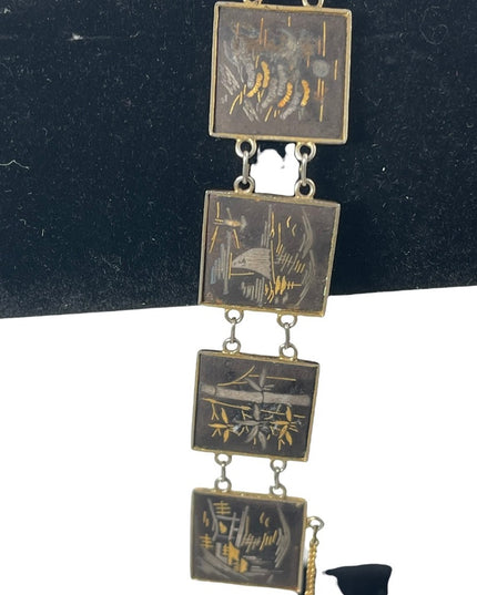 Vintage 1950s Amita Gold plt Damascene Japanese story book bracelet