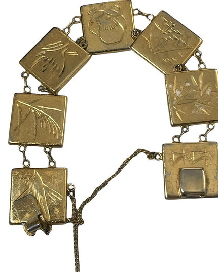 Vintage 1950s Amita Gold plt Damascene Japanese story book bracelet
