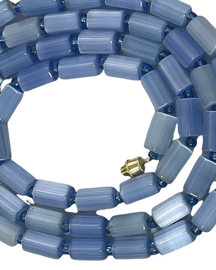 Vintage Czech glass faceted crystal bead necklace blue