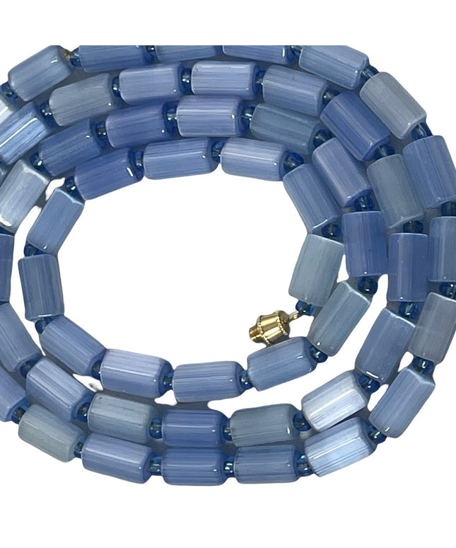 Vintage Czech glass faceted crystal bead necklace blue