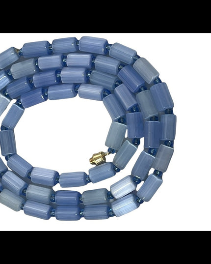 Vintage Czech glass faceted crystal bead necklace blue
