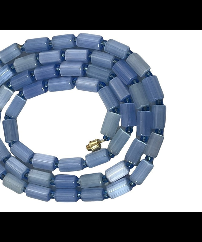 Vintage Czech glass faceted crystal bead necklace blue