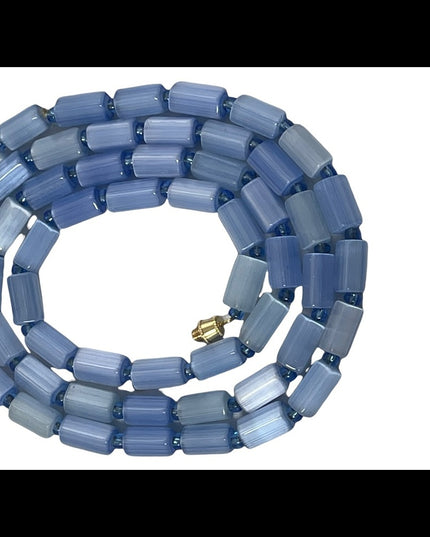 Vintage Czech glass faceted crystal bead necklace blue