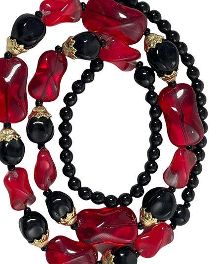 Vintage red & black glass murano bead necklace
