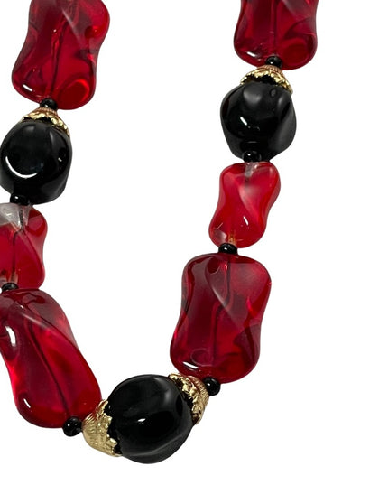 Vintage red & black glass murano bead necklace