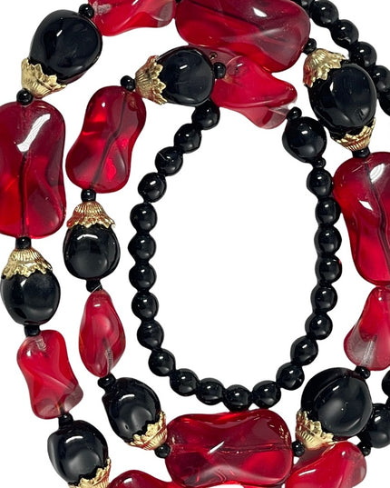 Vintage red & black glass murano bead necklace
