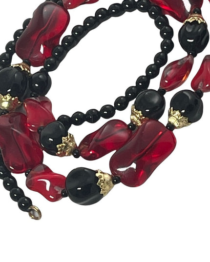 Vintage red & black glass murano bead necklace