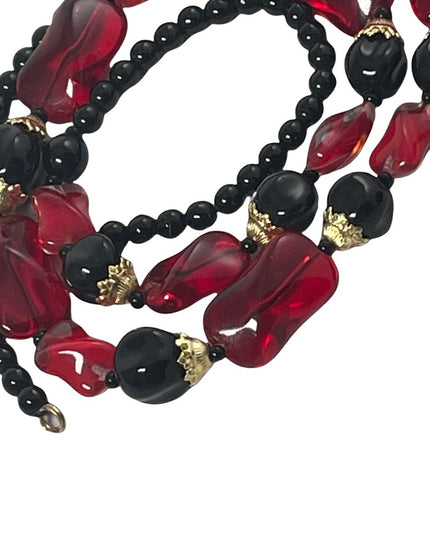 Vintage red & black glass murano bead necklace