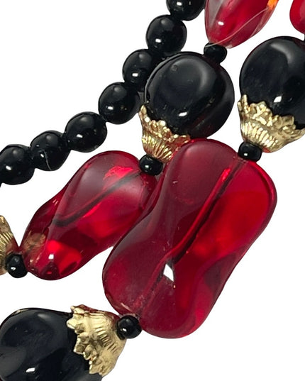 Vintage red & black glass murano bead necklace