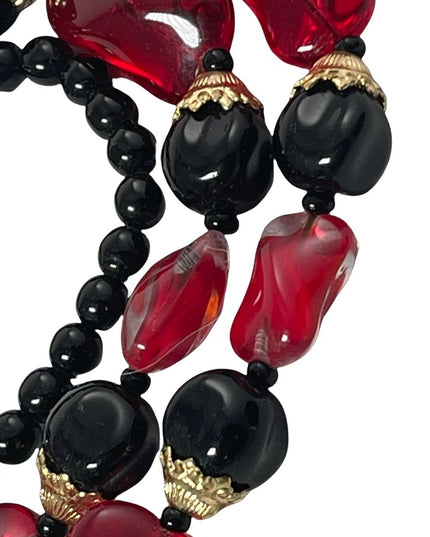Vintage red & black glass murano bead necklace