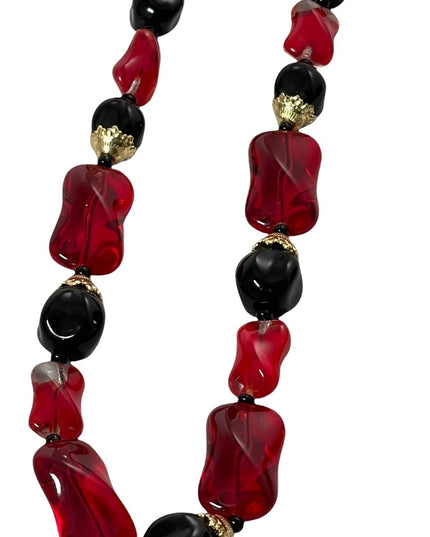 Vintage red & black glass murano bead necklace