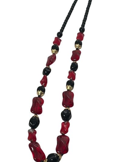 Vintage red & black glass murano bead necklace