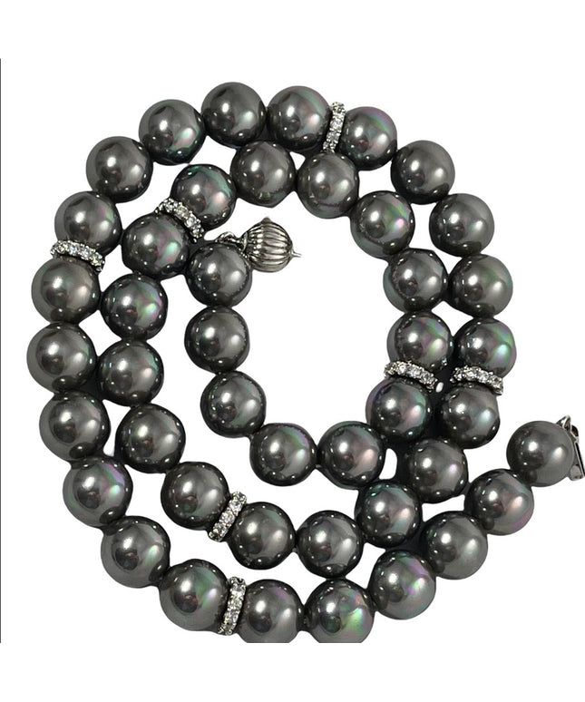 Sterling silver tahitian glass pearl bead necklace