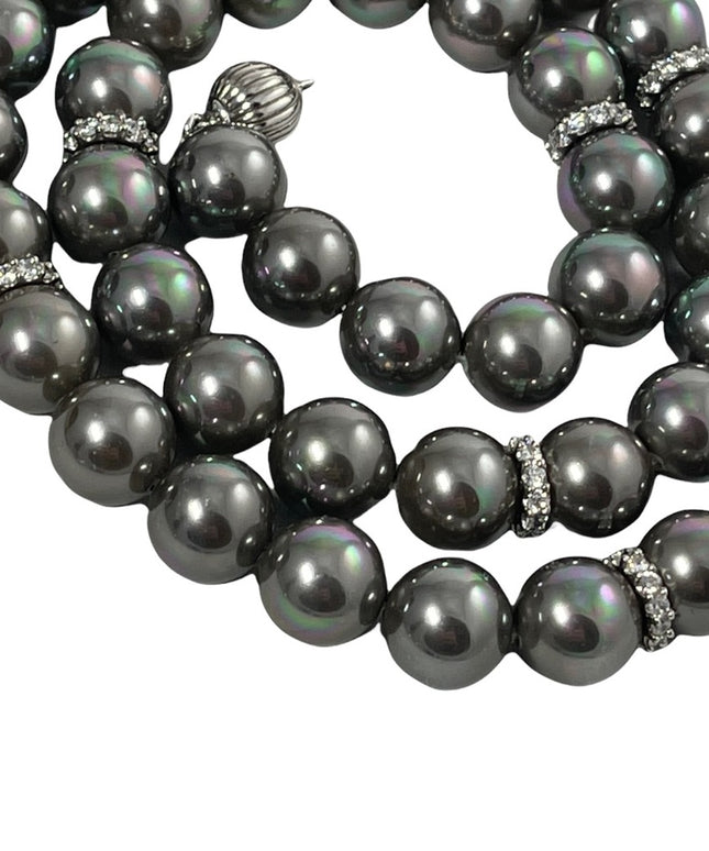 Sterling silver tahitian glass pearl bead necklace