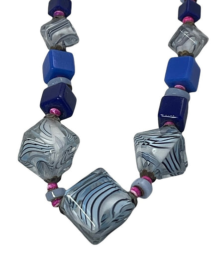 Vintage Murano Glass bead necklace blue square necklace