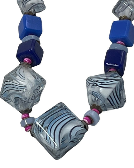 Vintage Murano Glass bead necklace blue square necklace