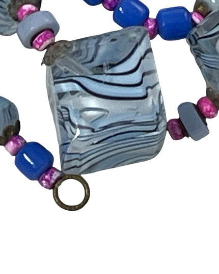Vintage Murano Glass bead necklace blue square necklace