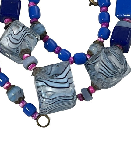Vintage Murano Glass bead necklace blue square necklace
