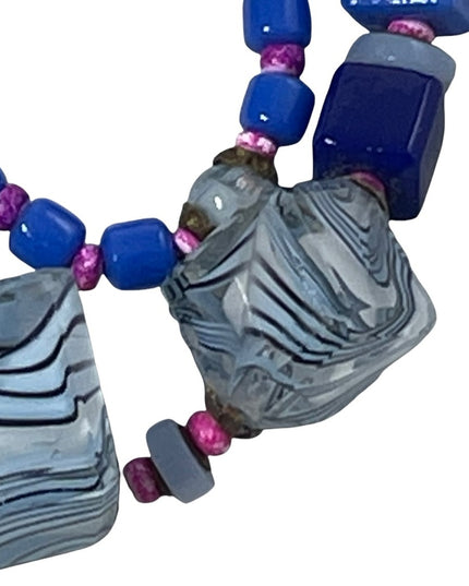 Vintage Murano Glass bead necklace blue square necklace