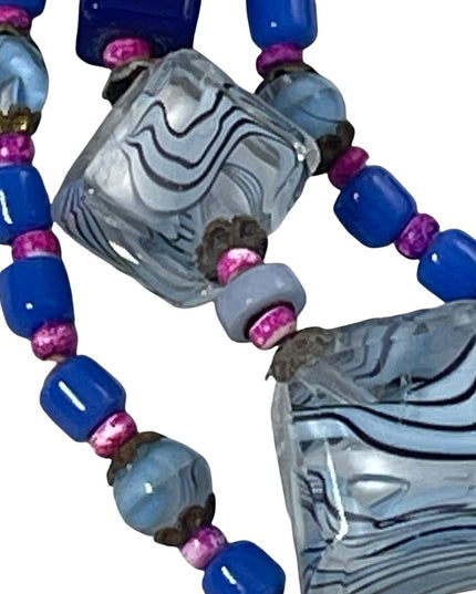 Vintage Murano Glass bead necklace blue square necklace