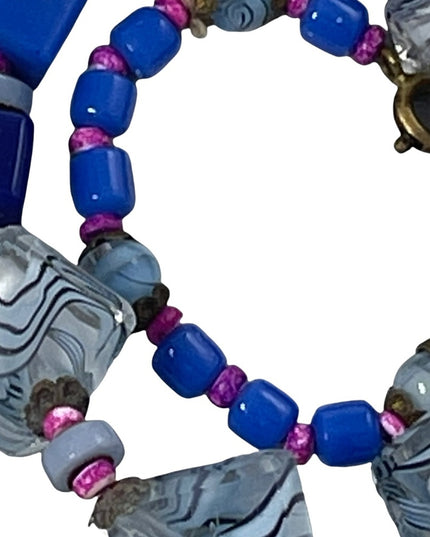 Vintage Murano Glass bead necklace blue square necklace