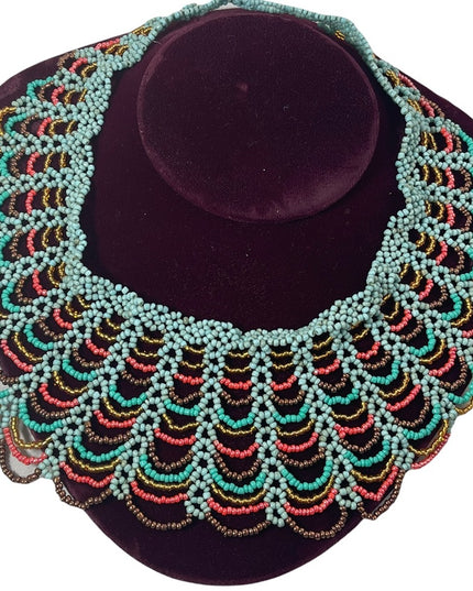 Vintage handmade Cleopatra Style seed bead necklace collar