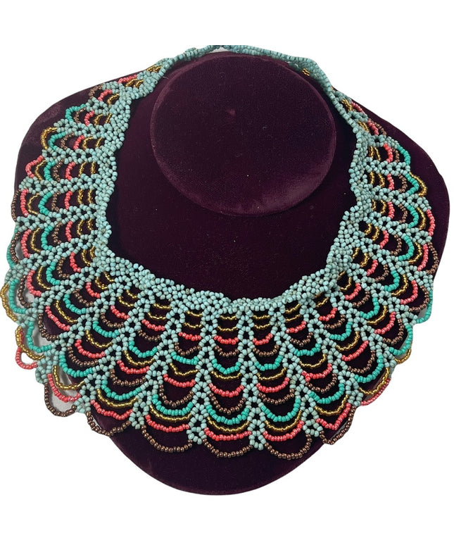 Vintage handmade Cleopatra Style seed bead necklace collar