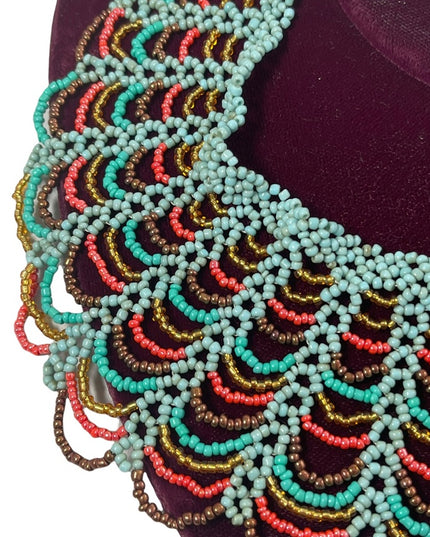 Vintage handmade Cleopatra Style seed bead necklace collar