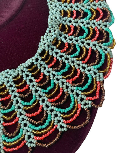 Vintage handmade Cleopatra Style seed bead necklace collar