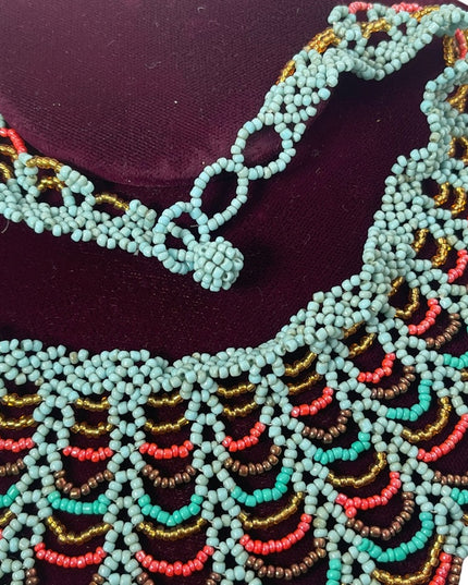 Vintage handmade Cleopatra Style seed bead necklace collar