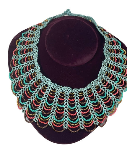 Vintage handmade Cleopatra Style seed bead necklace collar